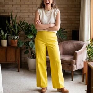 Vintage 1960s High Rise Wide Leg Trousers Lemon Yellow Pants Groovy Twee NWT